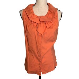 Lafayette 148 Blouse Womens Size 10 Orange Ruffle Collar‎ Bow at Neckline Top